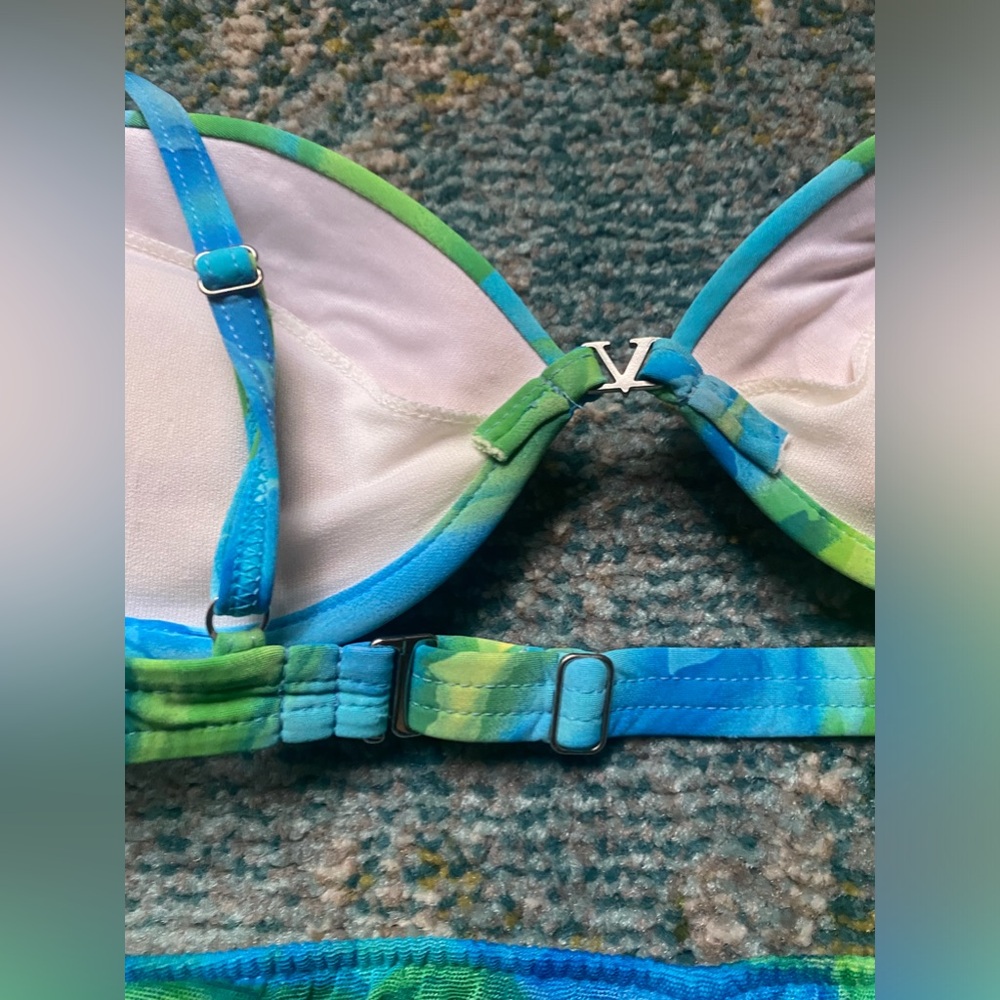 Vintage 90s Venus lagoon padded underwire mesh skirted bikini, size 12 C - Picture 7 of 16